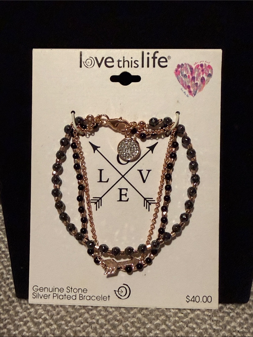 Love This Life Rose Gold and Black Multi-Strand Bracelet